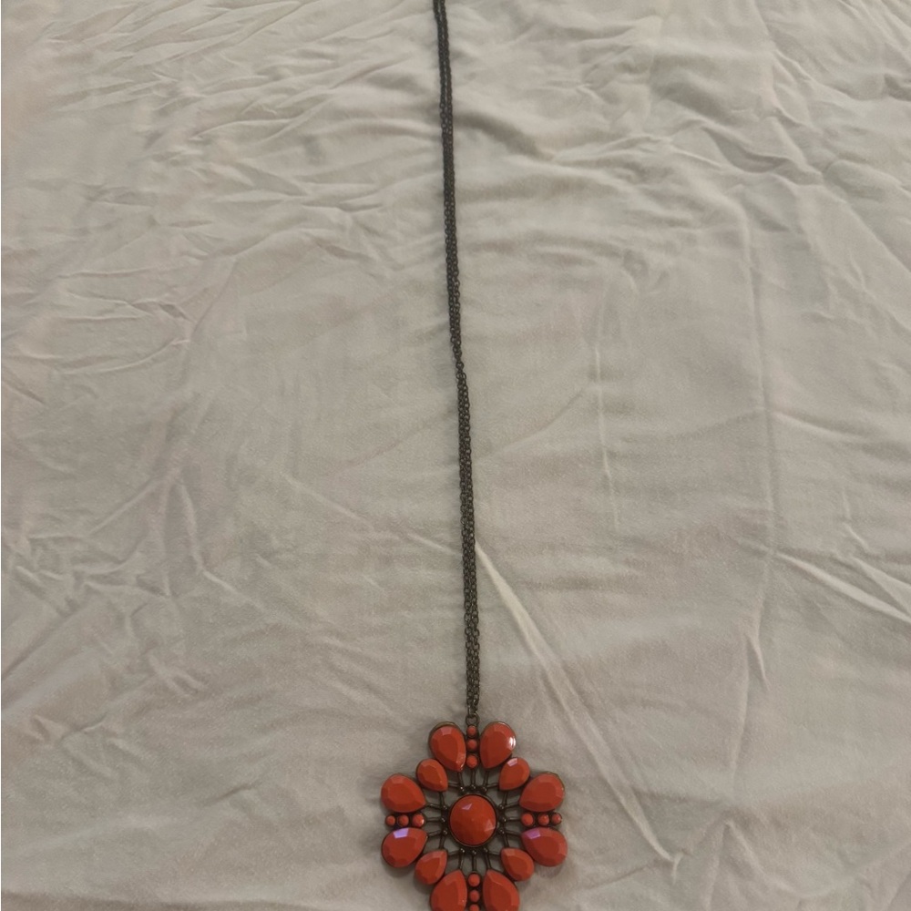 Women’s Orange Floral Pendant Necklace - Statement Jewelry